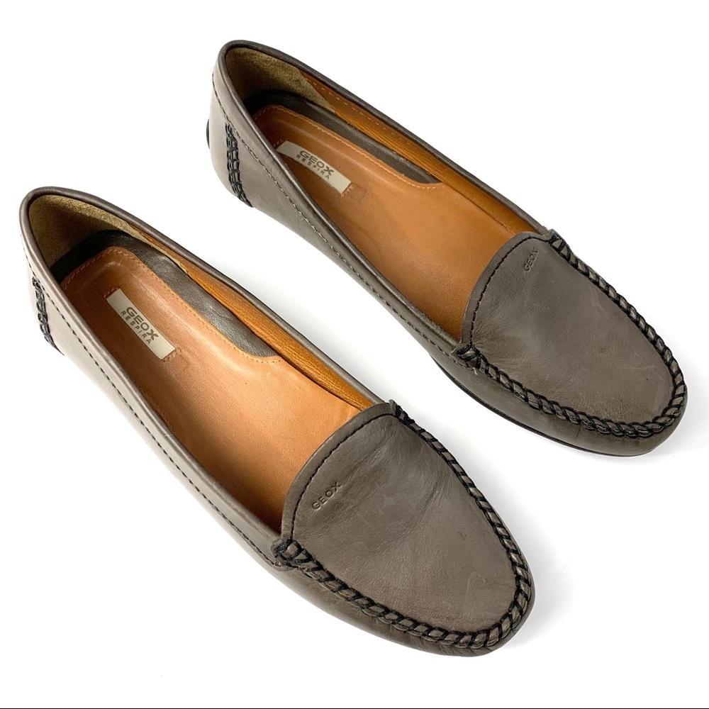 GEOX Respira Leather Slip On Loafers Gray Size 8